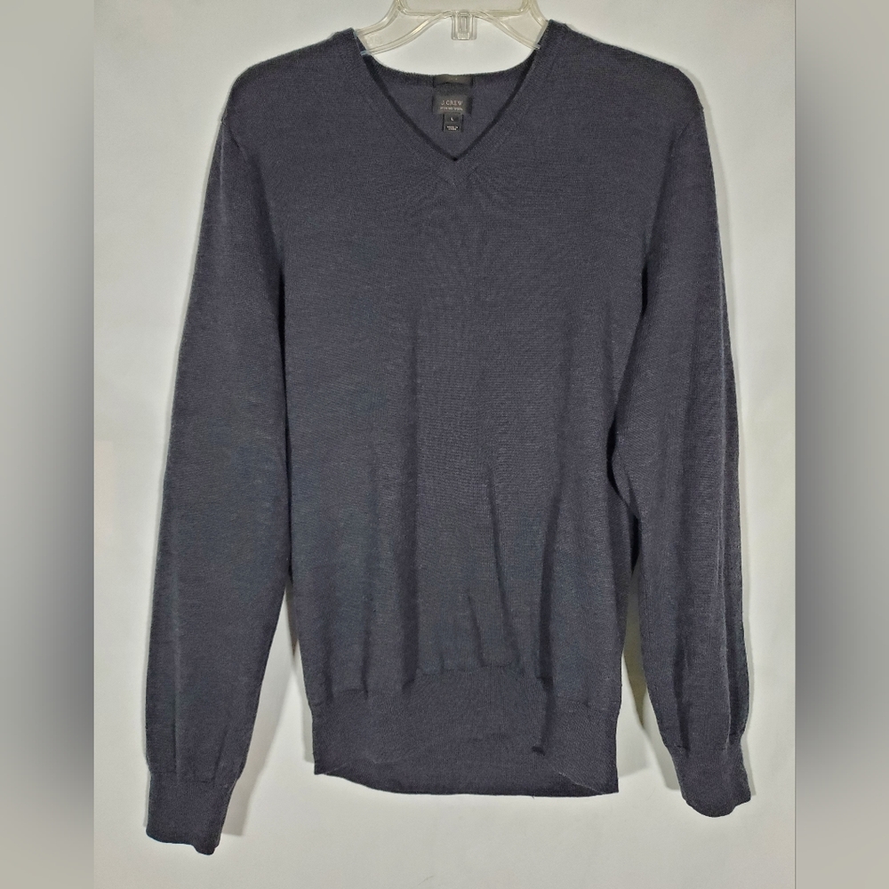 J CREW SLIM FIT MERINO WOOL V-NECK PULLOVER CHARCOAL/NAVY BLUE SWEATER MEN LARGE